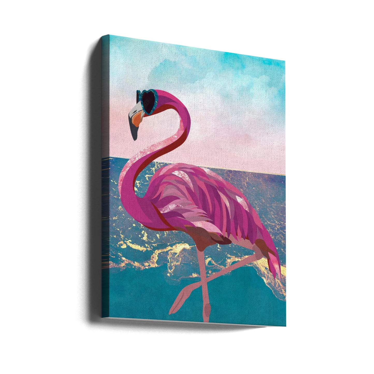 Flamingo tager til stranden | Lærredsbilleder
