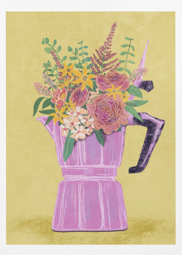 Espressomaschine mit Blumen | Poster
