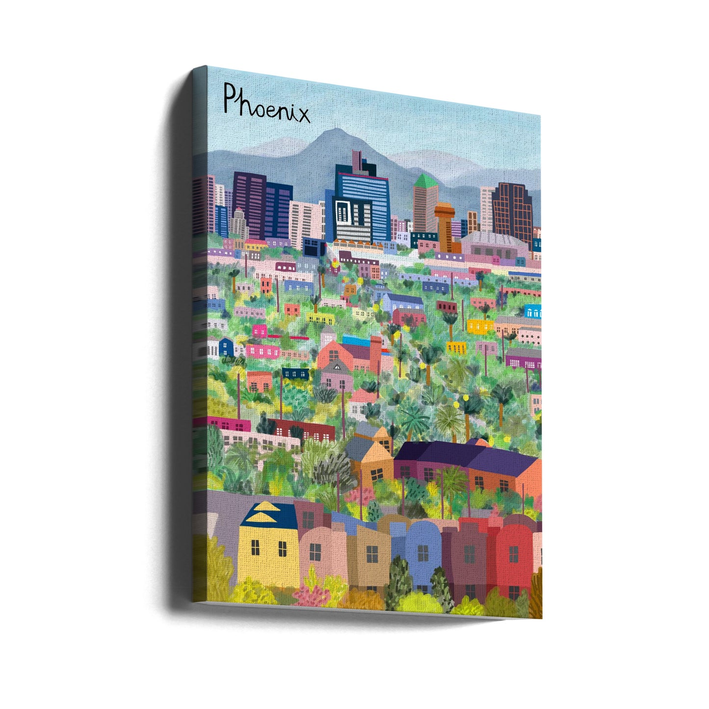 Blick über Phoenix, Arizona, illustriert von der Künstlerin Carla Daly | Leinwand-Bilder