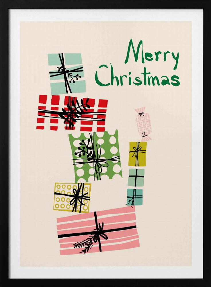 Wobbly pile of Christmas presents | Poster