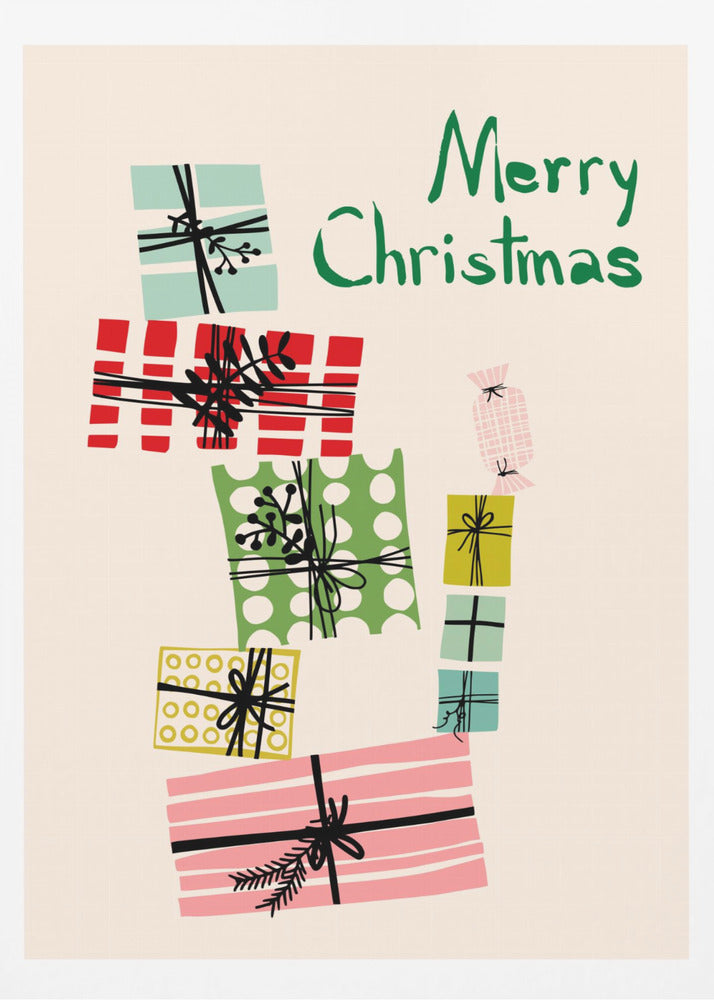 Wobbly pile of Christmas presents | Poster