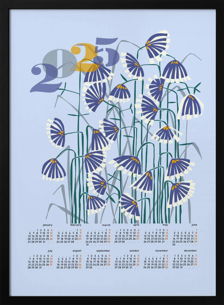 calendar 2025 Linocut flowers light | Poster