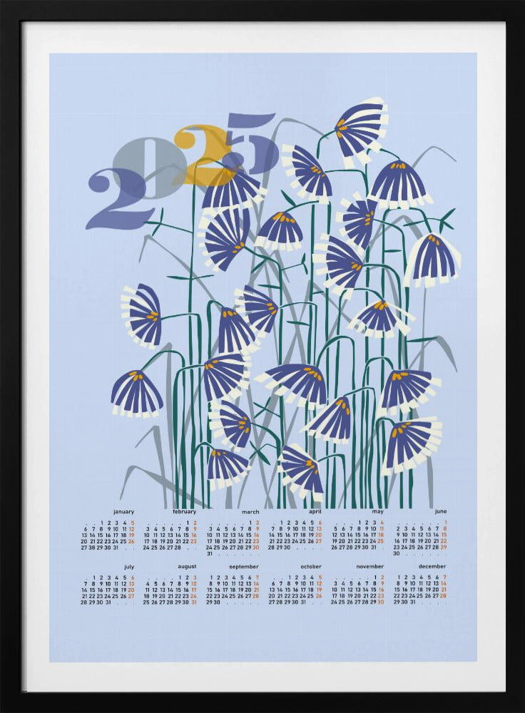 calendar 2025 Linocut flowers light | Poster