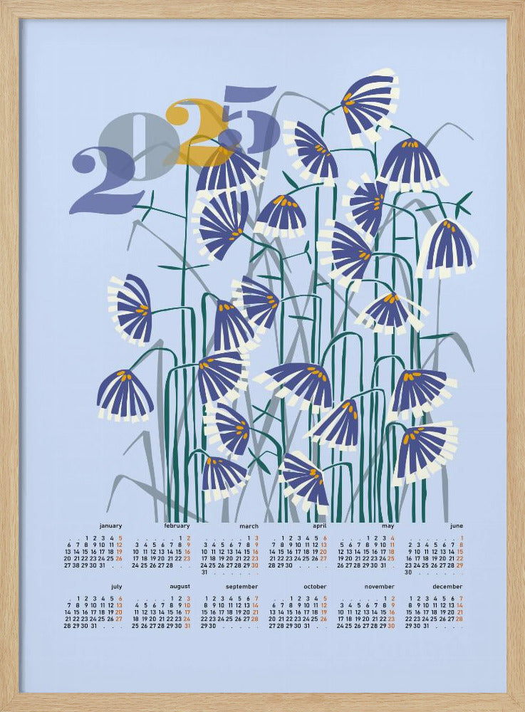 calendar 2025 Linocut flowers light | Poster