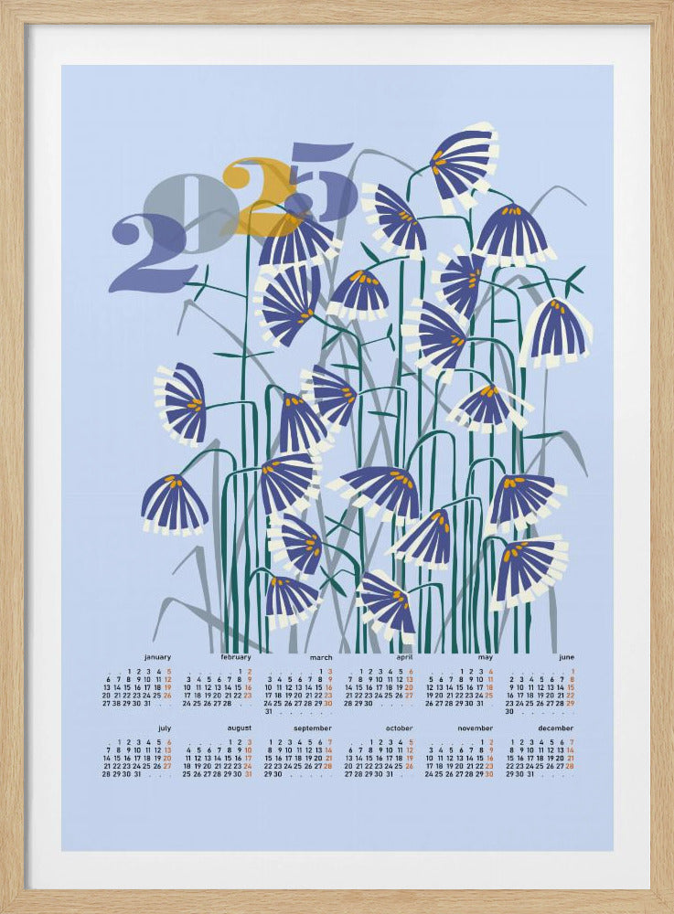calendar 2025 Linocut flowers light | Poster