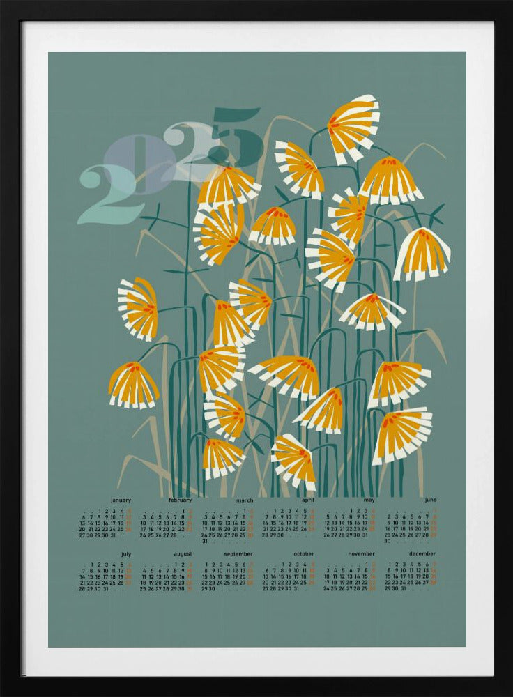 calendar 2025 Linocut flowers green | Poster