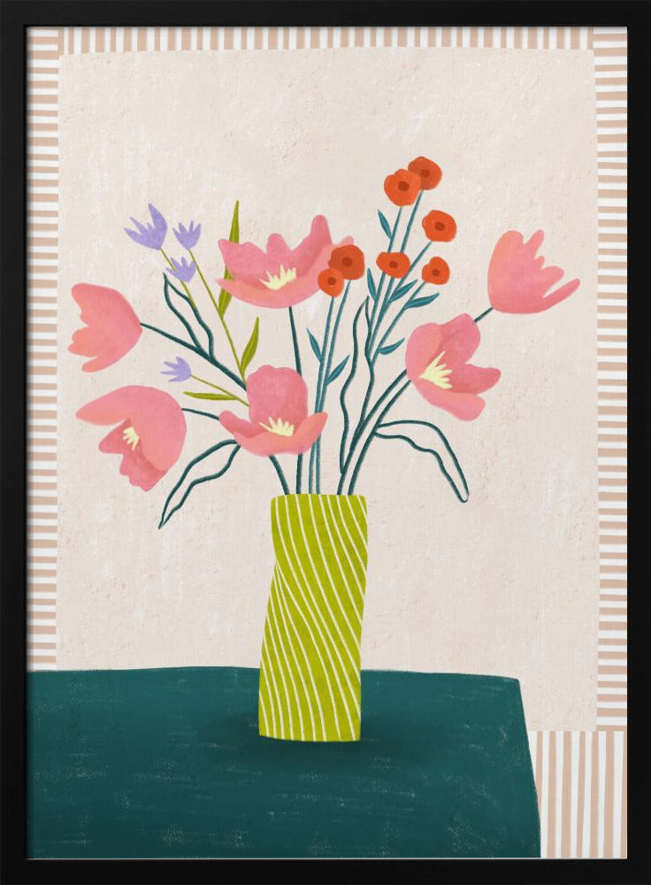 Colorful Blossoms in Stripes | Poster