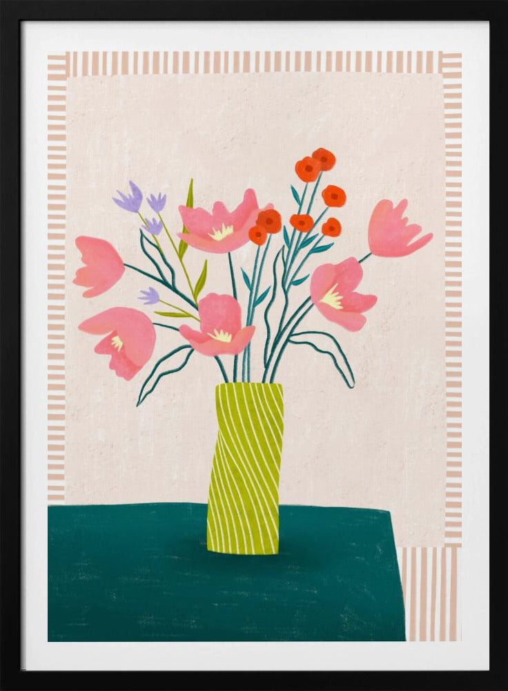 Colorful Blossoms in Stripes | Poster