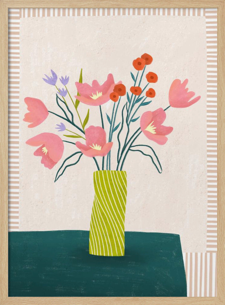 Colorful Blossoms in Stripes | Poster