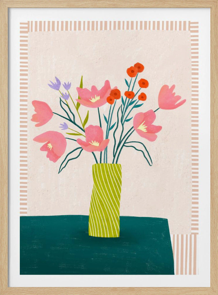 Colorful Blossoms in Stripes | Poster