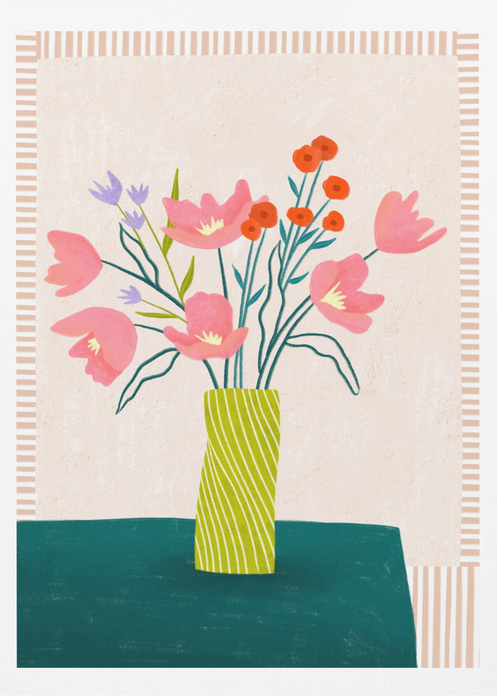 Colorful Blossoms in Stripes | Poster