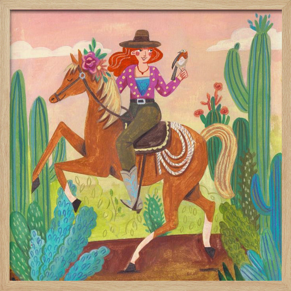 Cowgirl auf Pferd in der Wüste | Poster - Kunstdruck