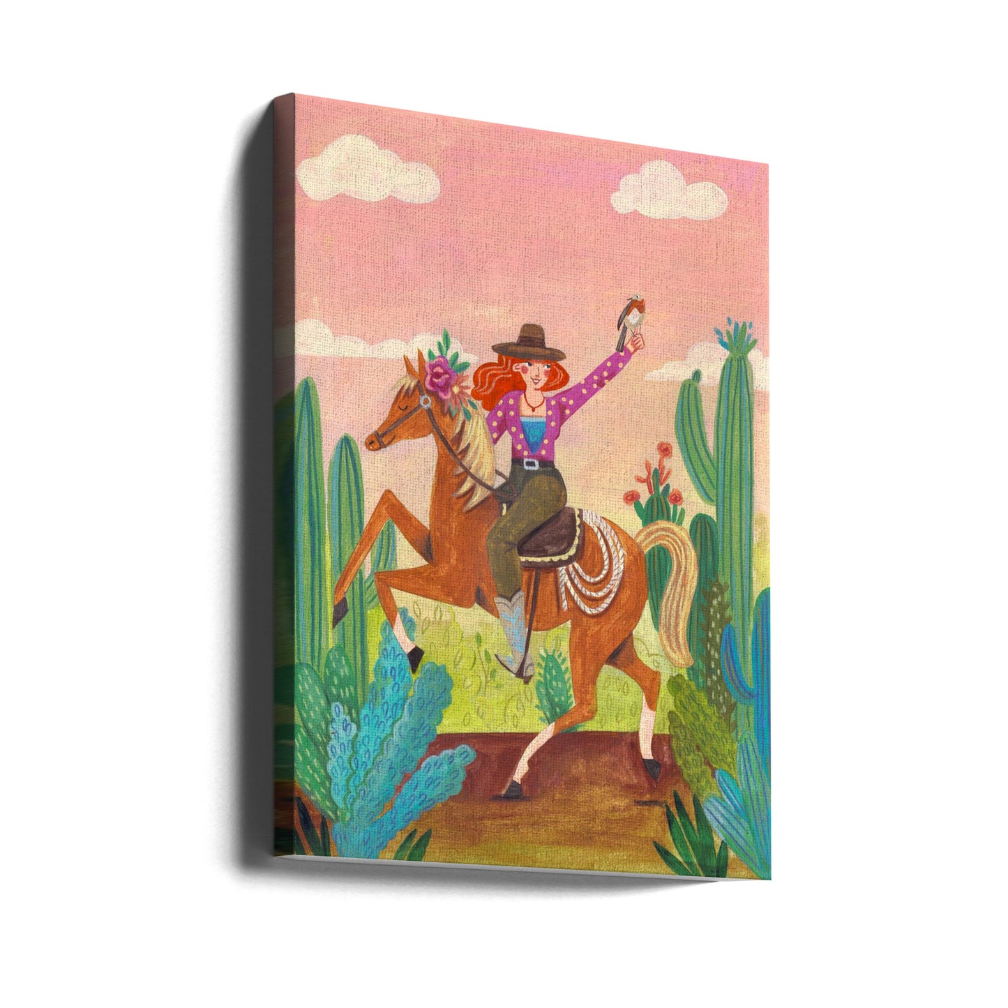 Cowgirl auf Pferd in der Wüste | Leinwand-Bilder