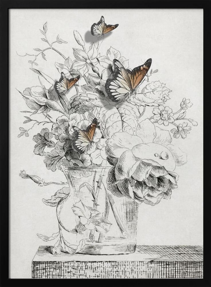 Fjärilarna och vasen med blommor | Poster