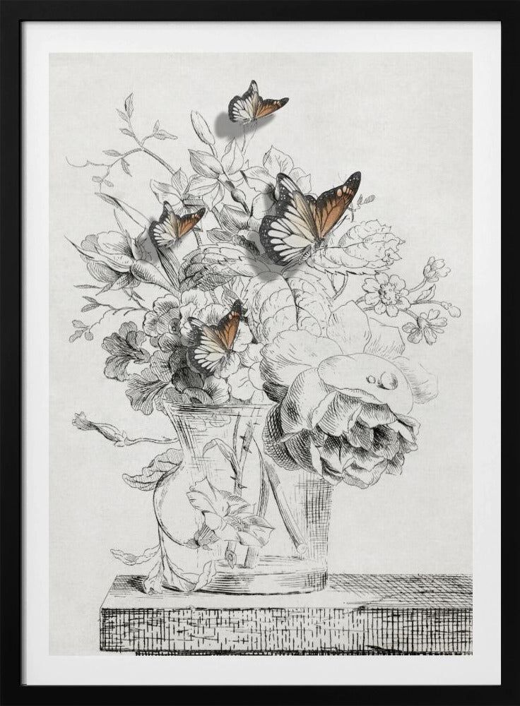 Fjärilarna och vasen med blommor | Poster