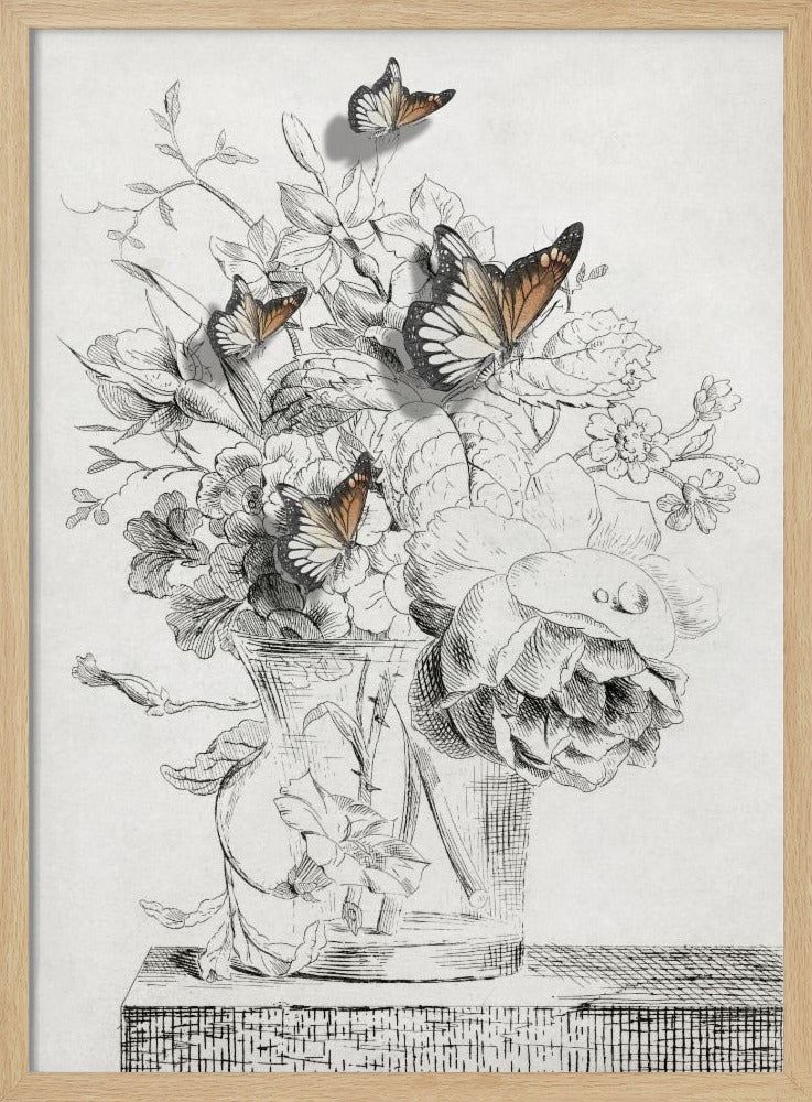 Fjärilarna och vasen med blommor | Poster