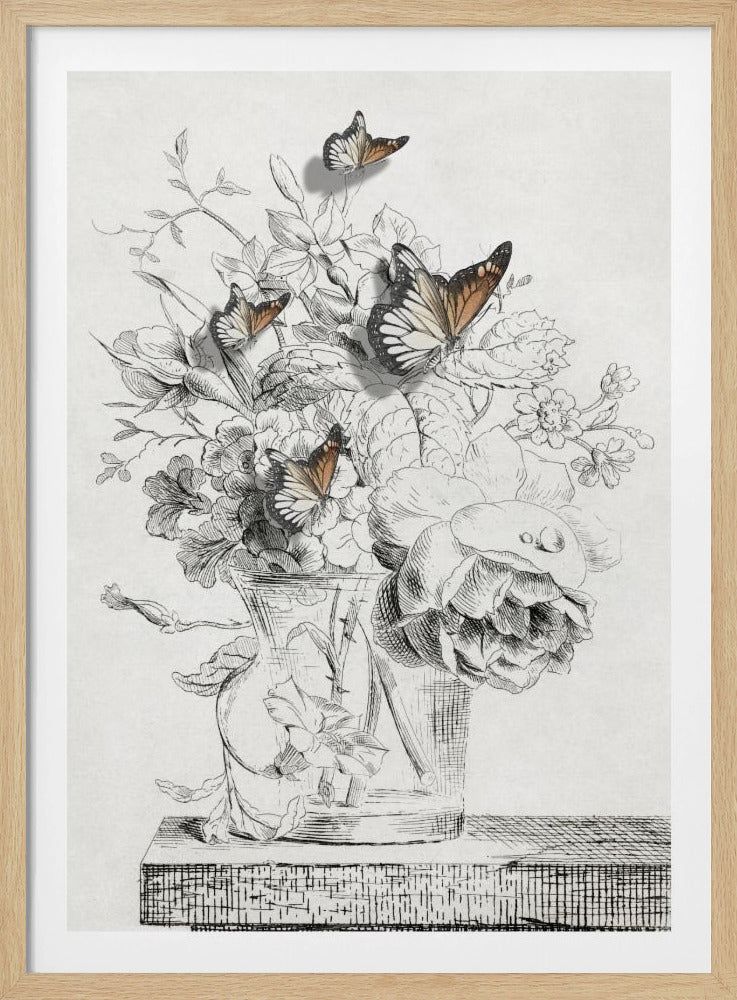 Fjärilarna och vasen med blommor | Poster