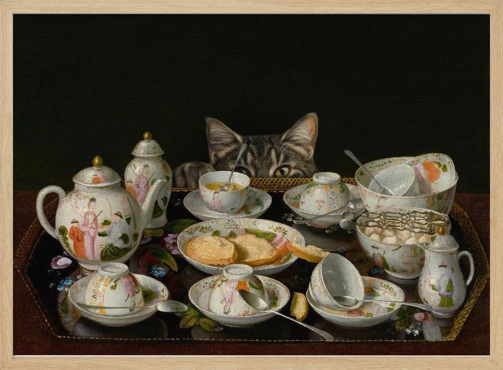 Ein Teeservice mit einer Katze | Poster
