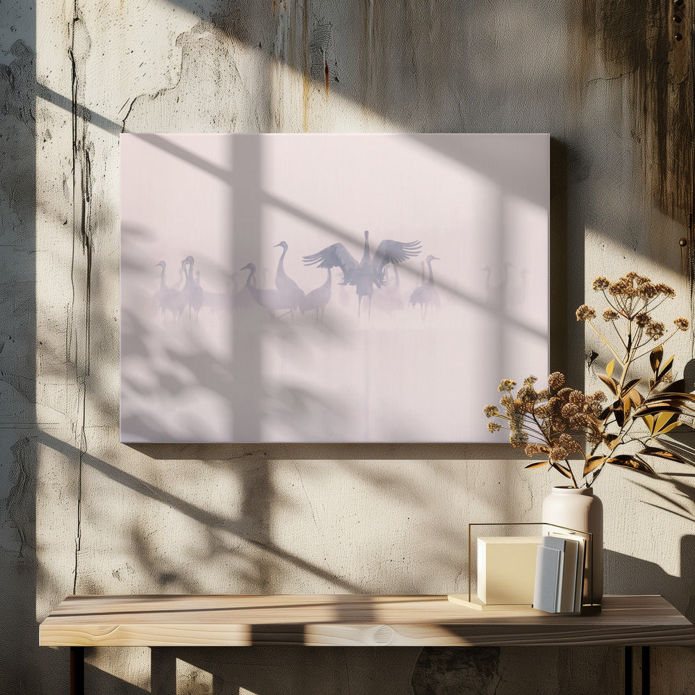 Tranor i morgondimman | Canvas