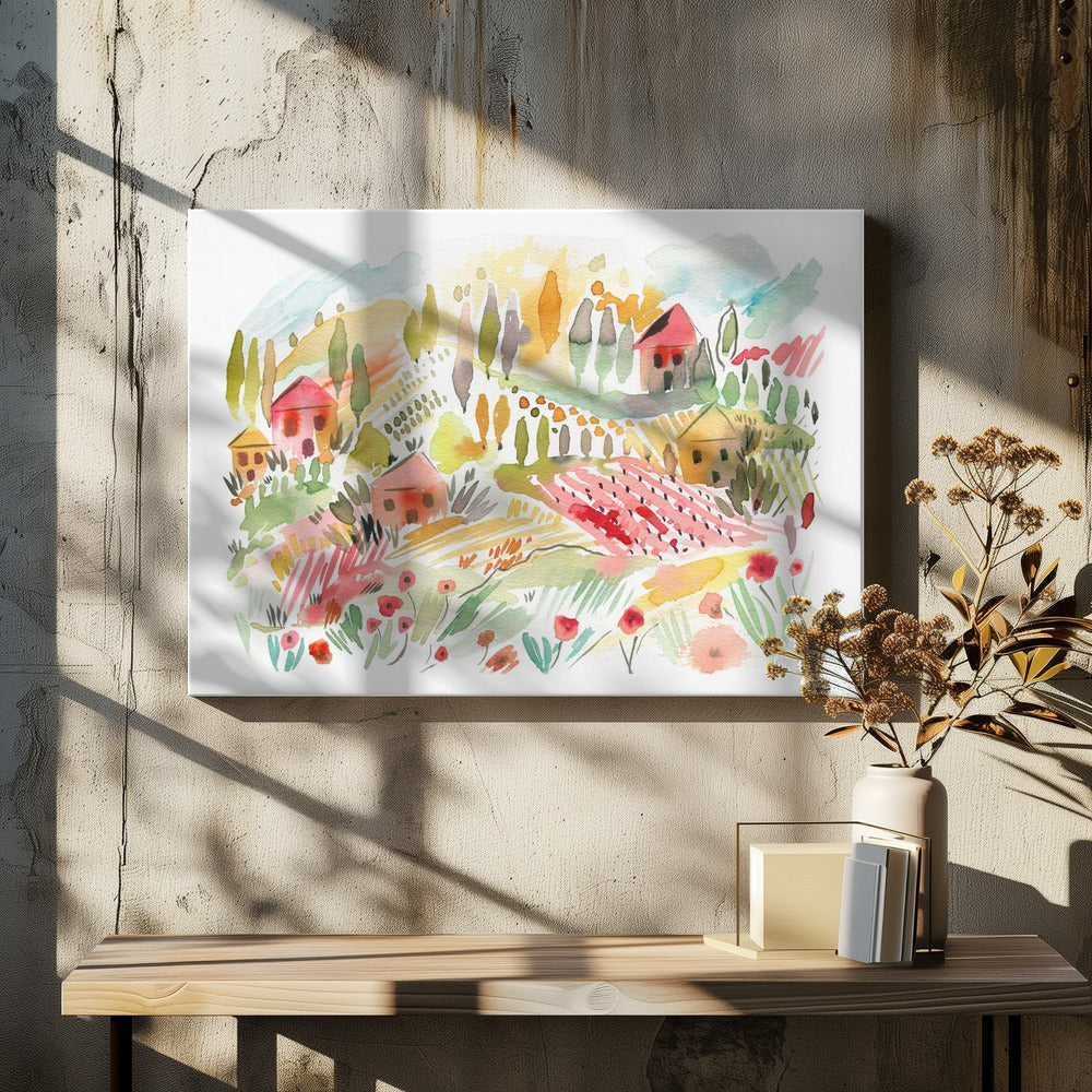 Tuscany Watercolor Landscape 1 | Canvas