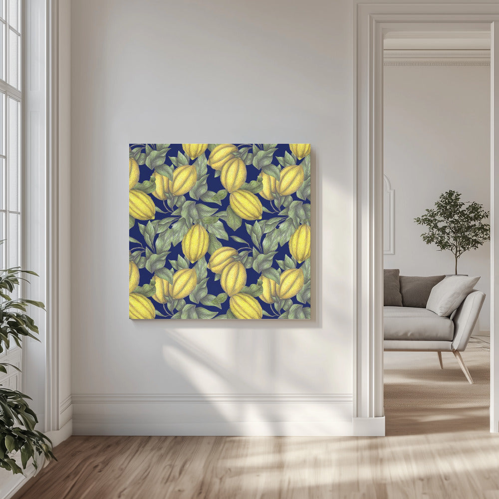 Gul citron med gröna blad | Canvastavla