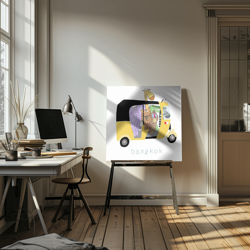 Jungledieren maken een ritje in een tuktuk in Bangkok door Carla Daly | Canvasprints
