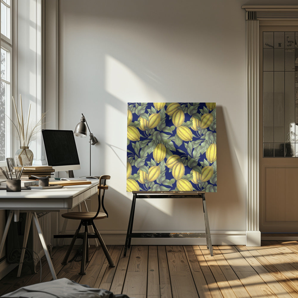 Gul citron med gröna blad | Canvastavla