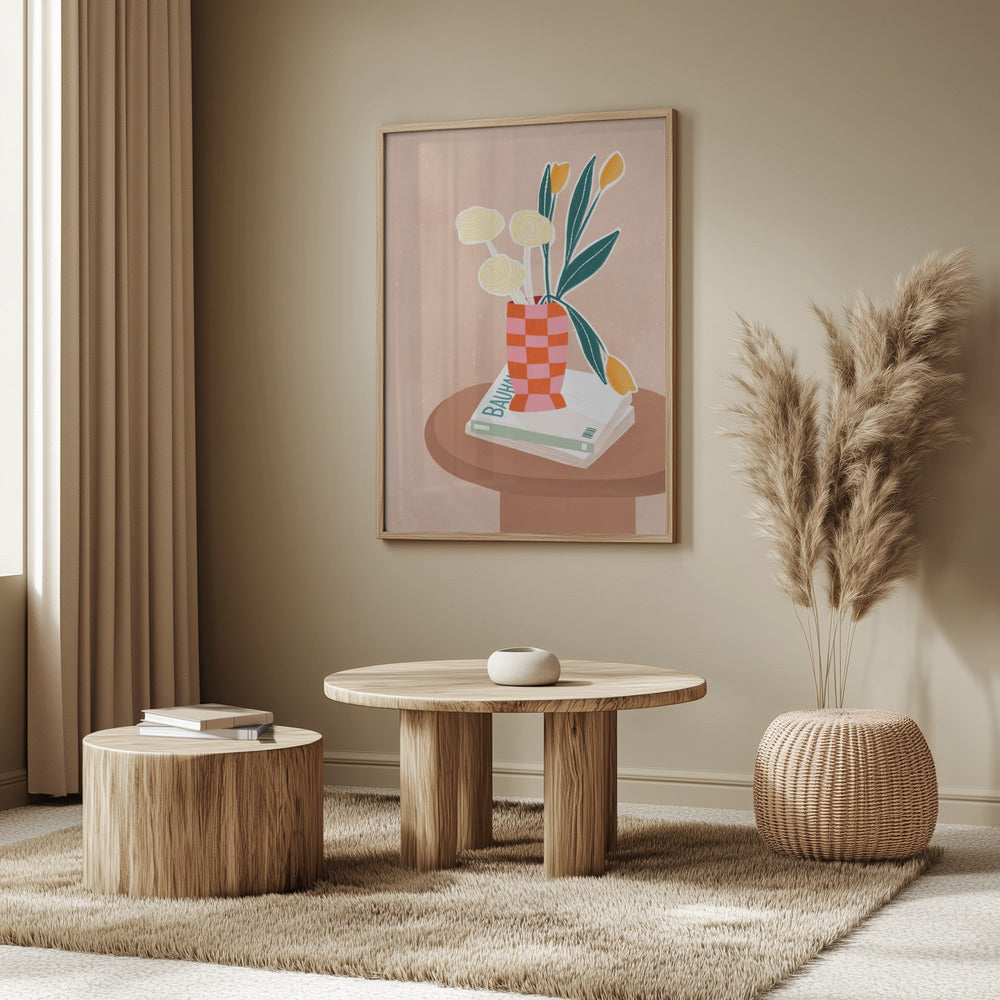 Blomma med en rutig röd vas | Poster