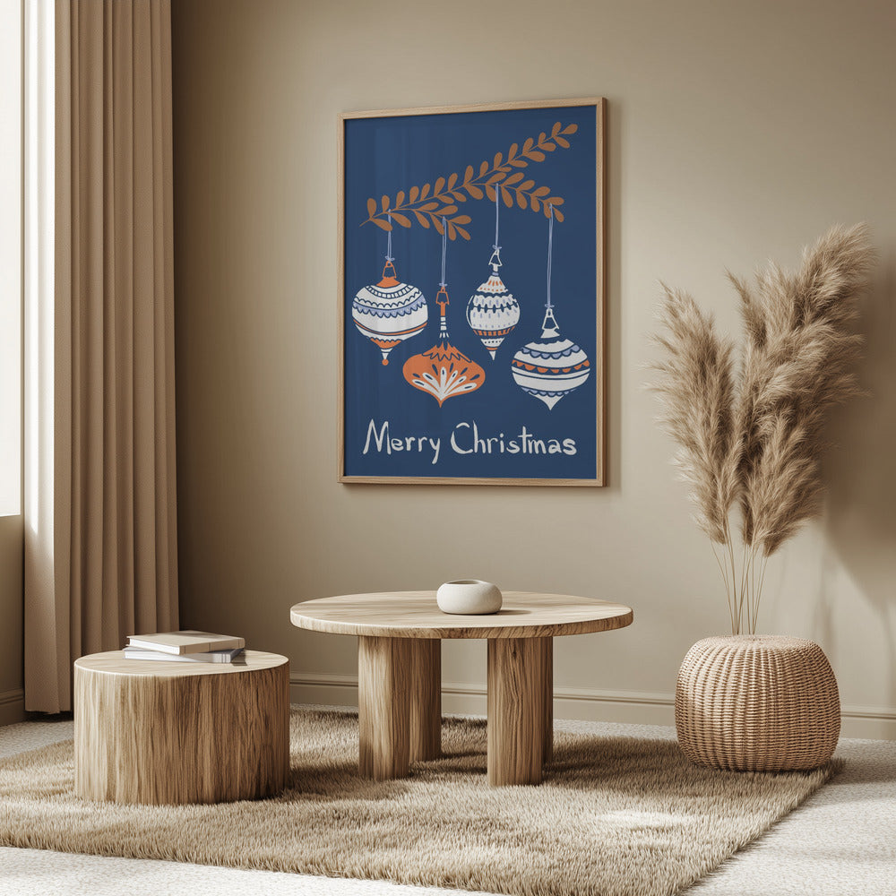 Cheerful little Christmas baubles blue | Poster
