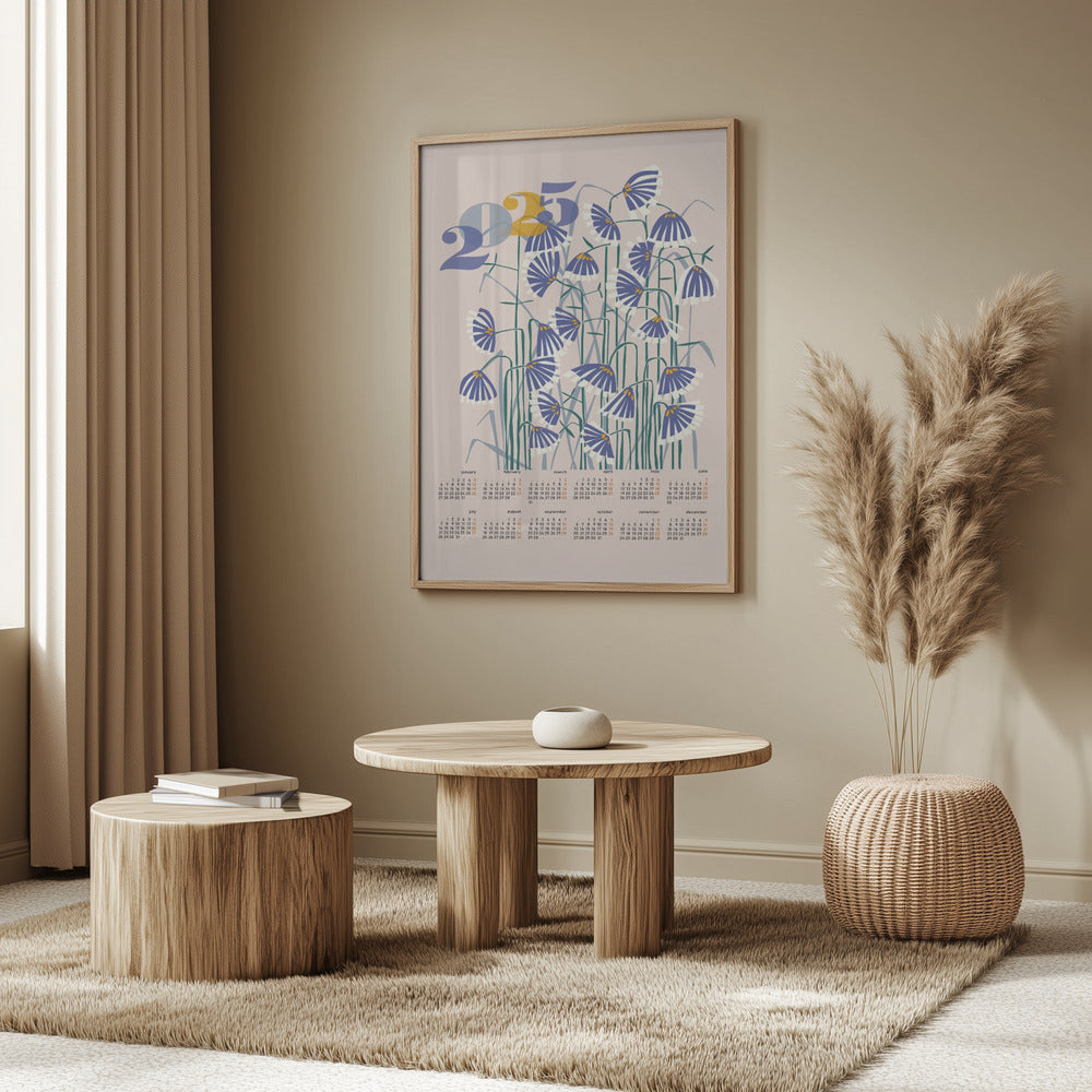 calendar 2025 Linocut flowers peachy pastel | Poster