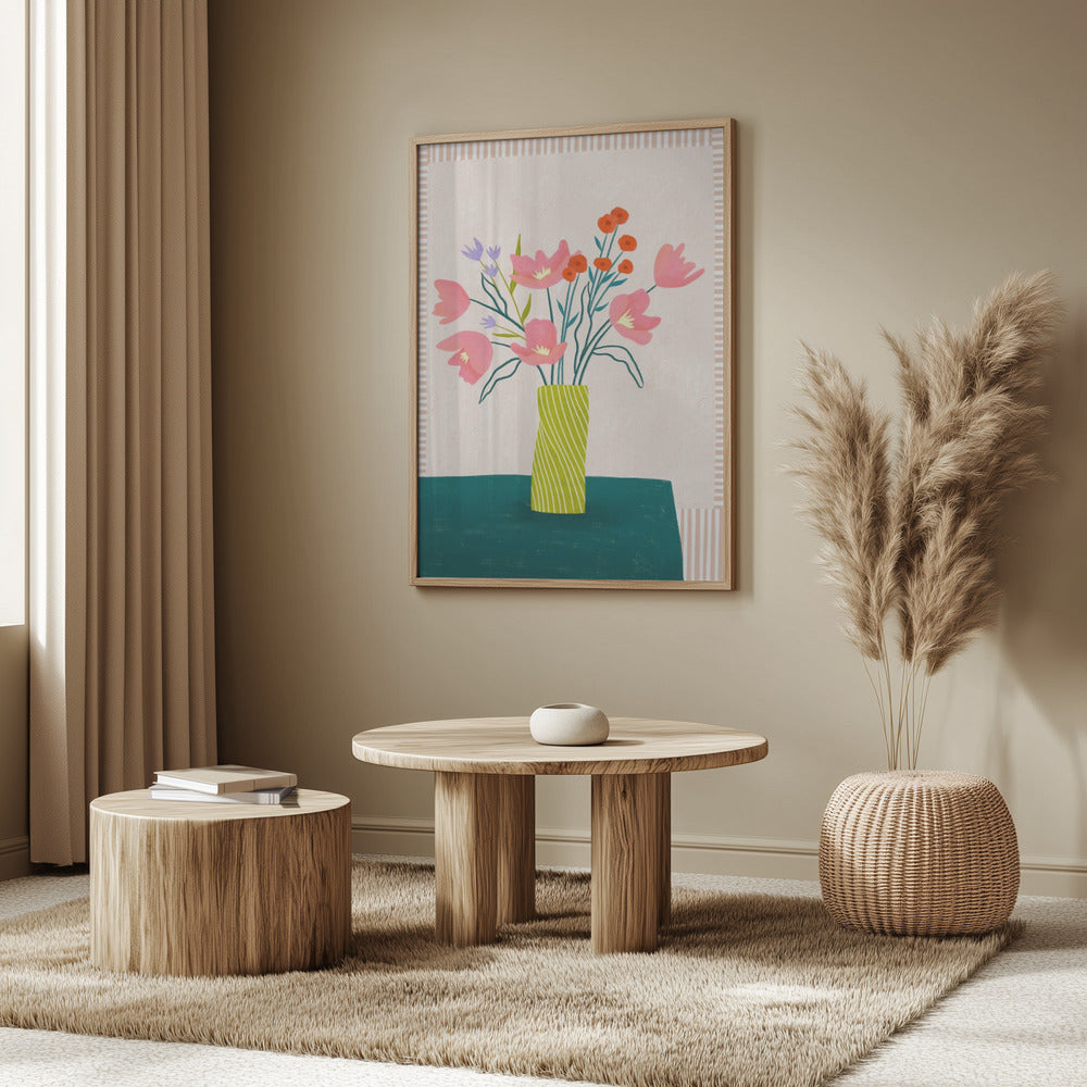 Colorful Blossoms in Stripes | Poster