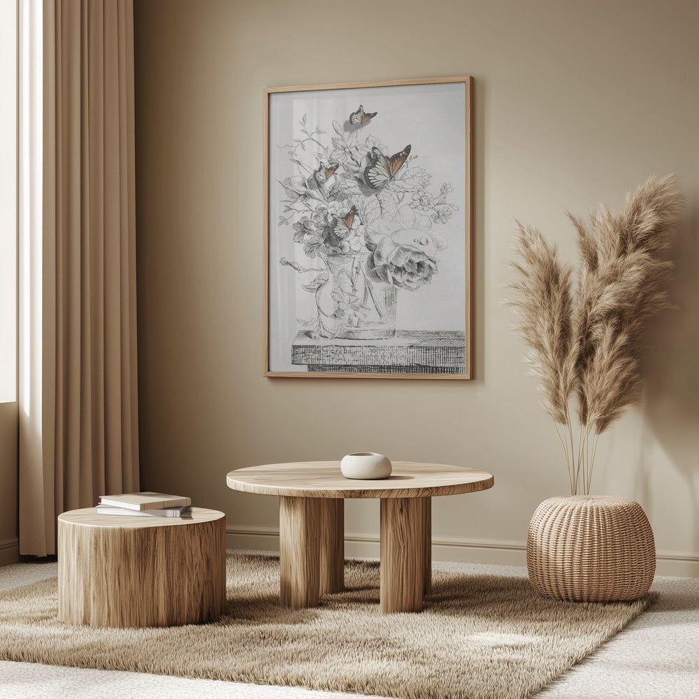 Fjärilarna och vasen med blommor | Poster