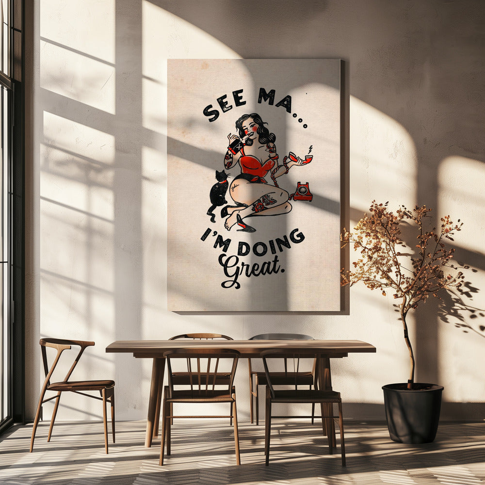 See Ma Poster Funny Vintage Pinup Girl & Cat | Canvas