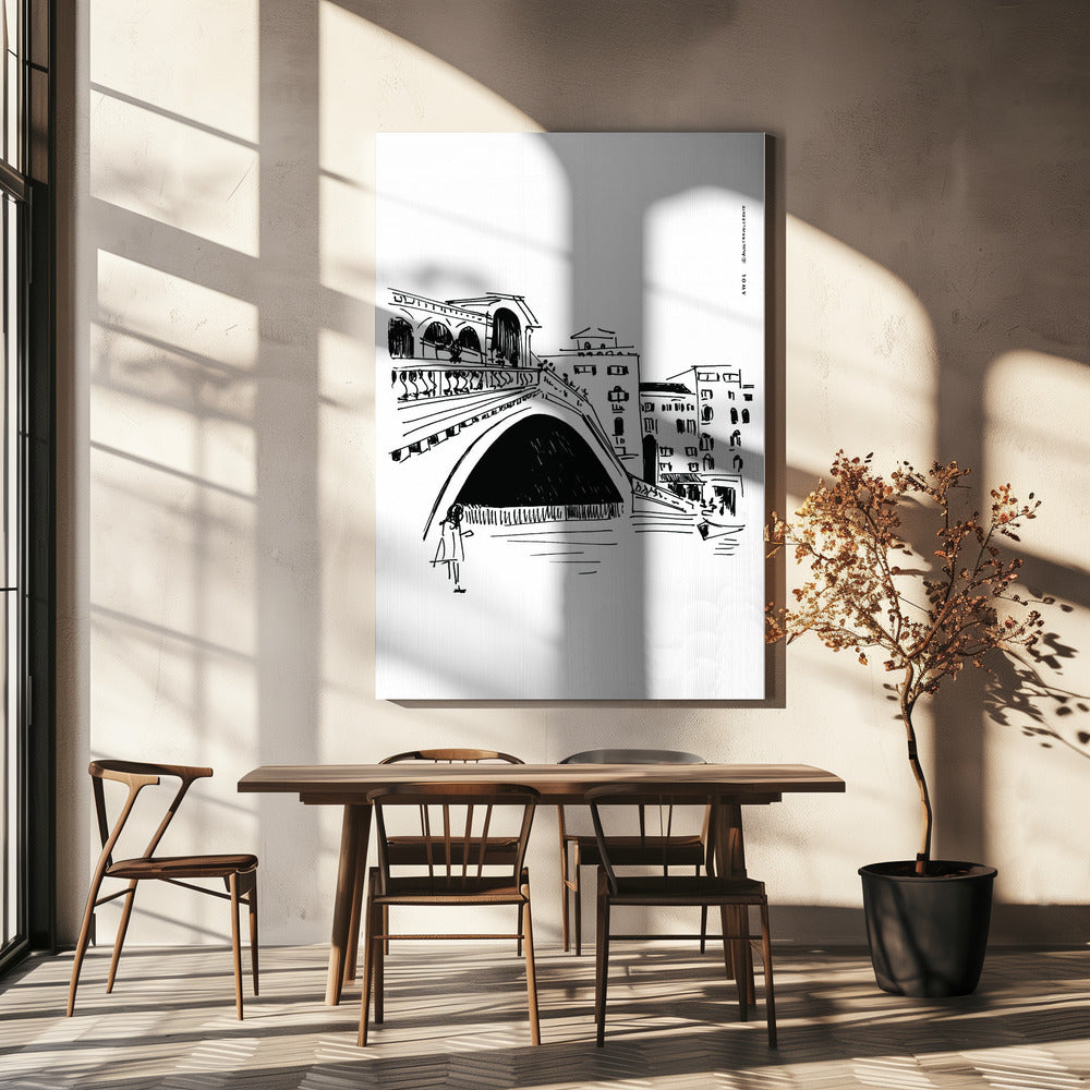 Rialtobroen, Venedig-illustration, Italiens bykunsttryk | Lærredsbilleder