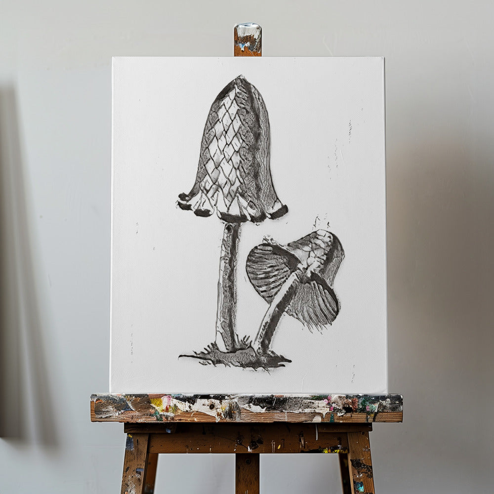Vintage Inky Hat Spiselig Svampe BW Lys | Lærredsbilleder