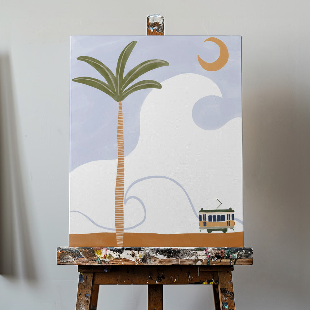 Liten spårvagn på stranden | Canvas