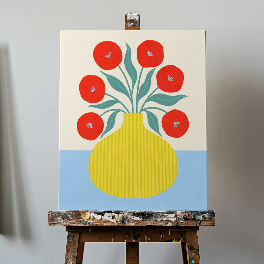 Red Flowers in Yellow Vase | Canvas
