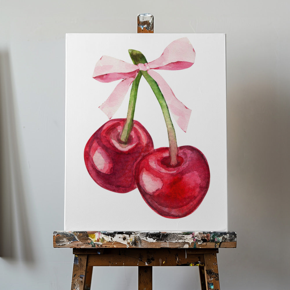 Red Cherry Pink Bow | Canvas