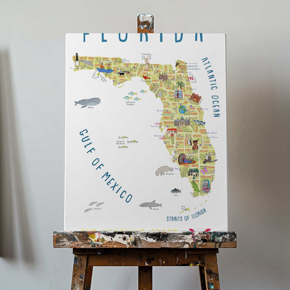 Illustrerad karta över Florida av konstnären Carla Daly | Canvas