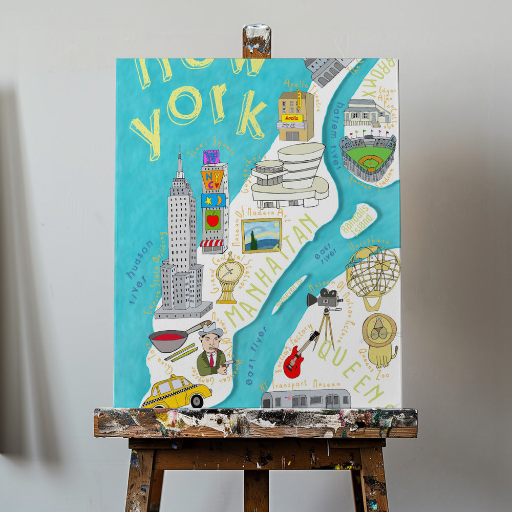 Fargerikt illustrert kart over New York av kartkunstner Carla Daly | Lerretsbilder
