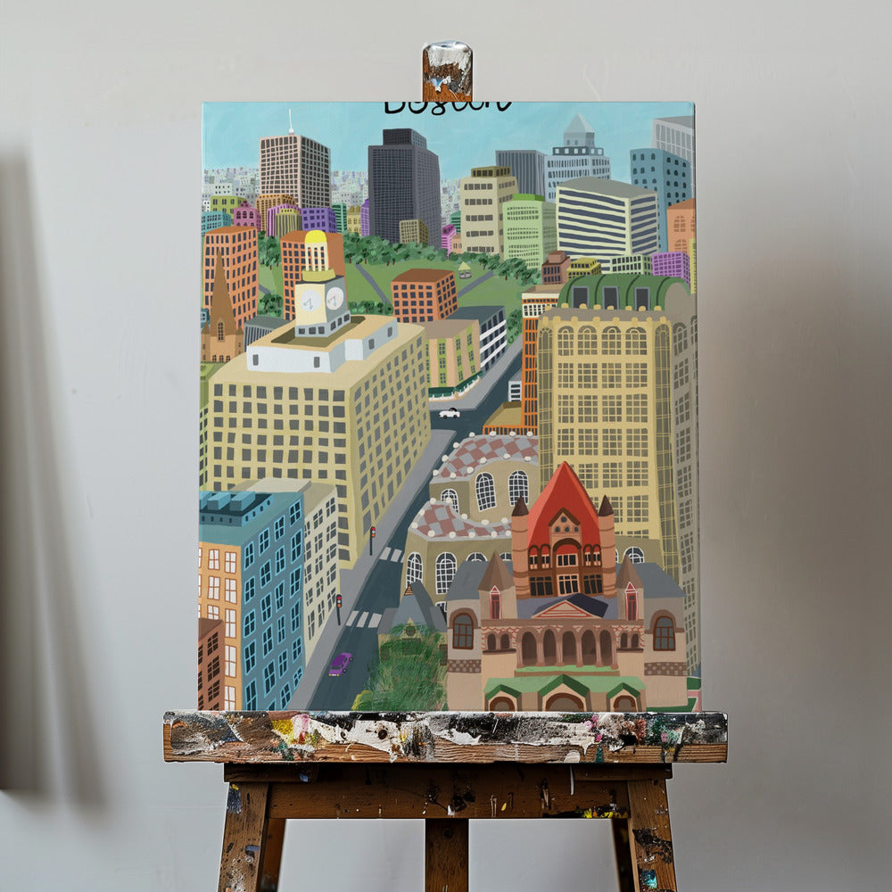 Kościół Trójcy Świętej i panorama miasta Boston autorstwa artystki Carli Daly | Wydruki na łótnie