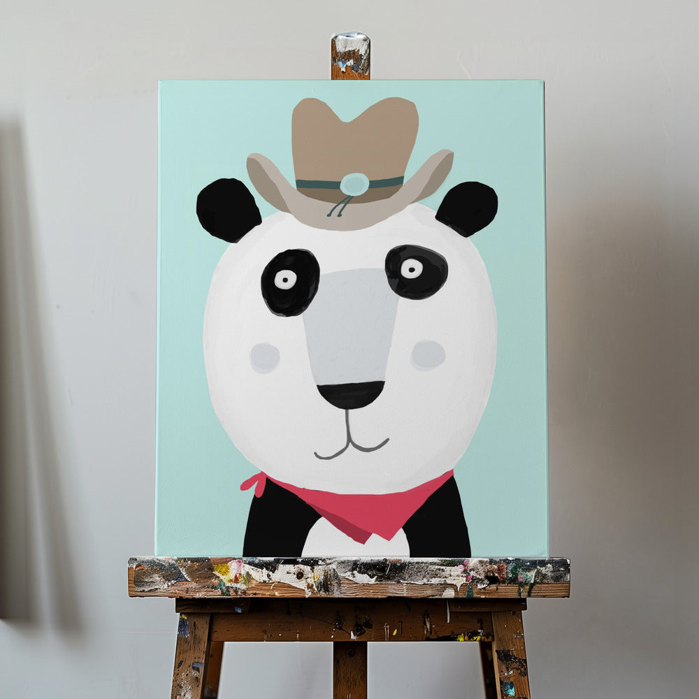 Rolig panda med cowboyhatt av konstnären Carla Daly | Canvas
