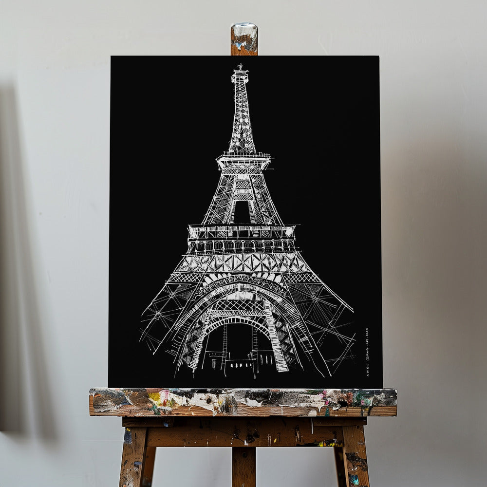 Arkitektonisk teckning av Eiffeltornet, konsttryck från Paris | Canvas