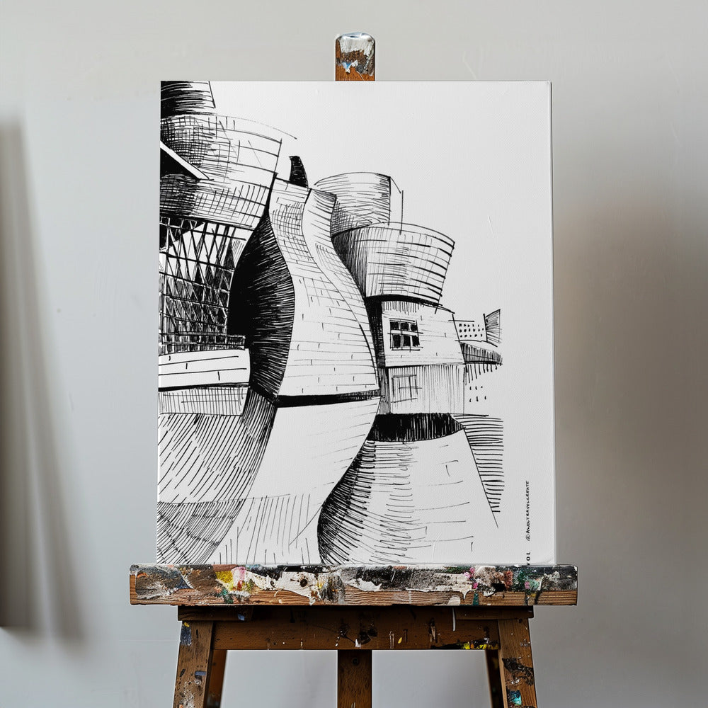 Bilbao Guggenheim-byggnaden, modern arkitekturteckning | Canvas