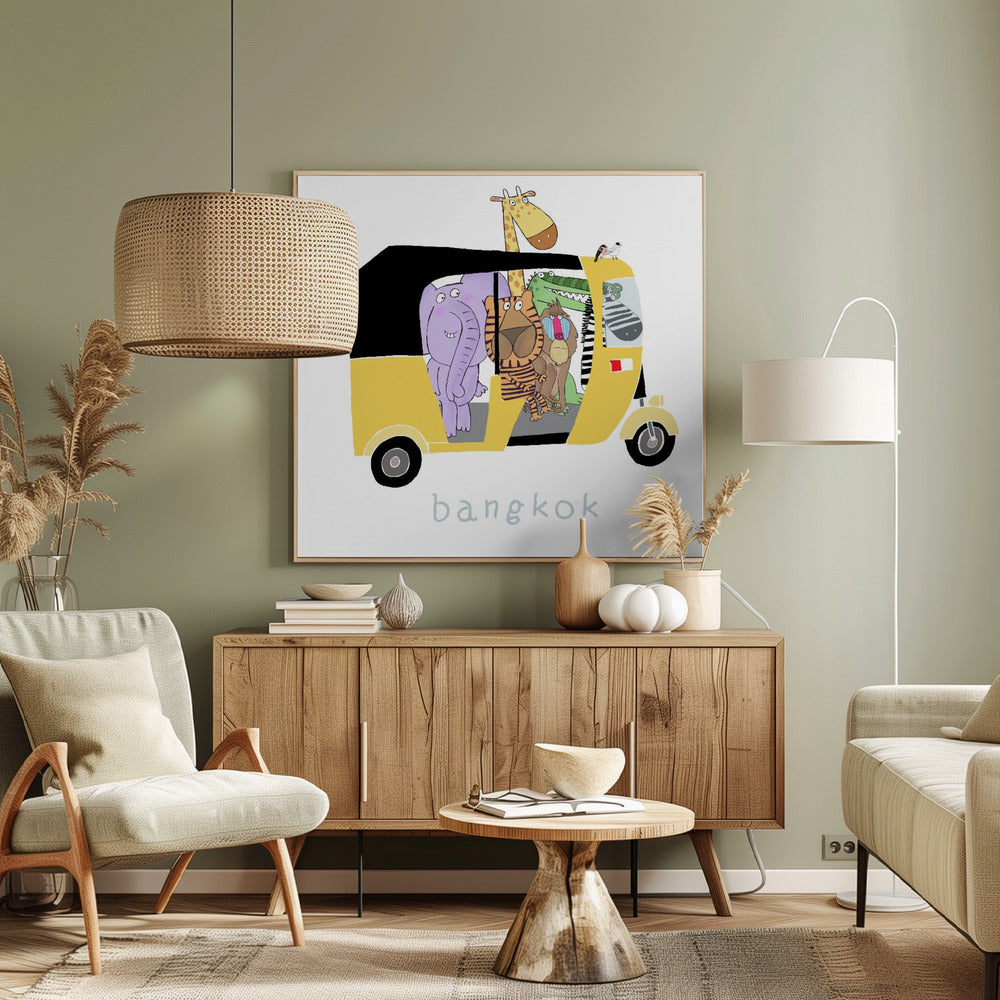 Jungledieren maken een ritje in een tuktuk in Bangkok door Carla Daly | Canvasprints