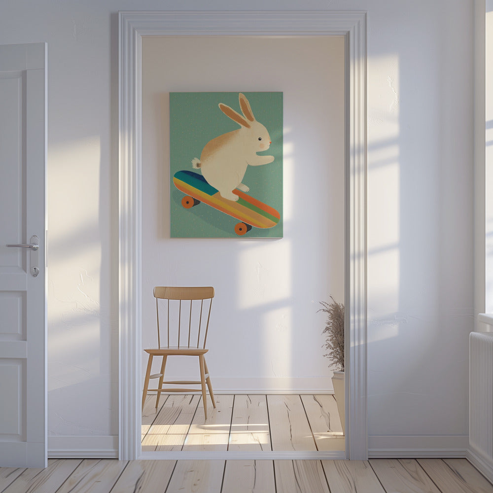 Lapin sur skateboard | Tableaux sur Toile