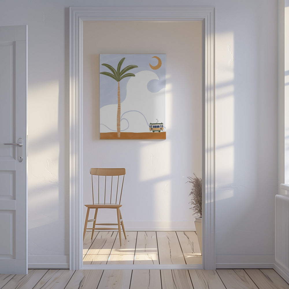 Liten spårvagn på stranden | Canvas