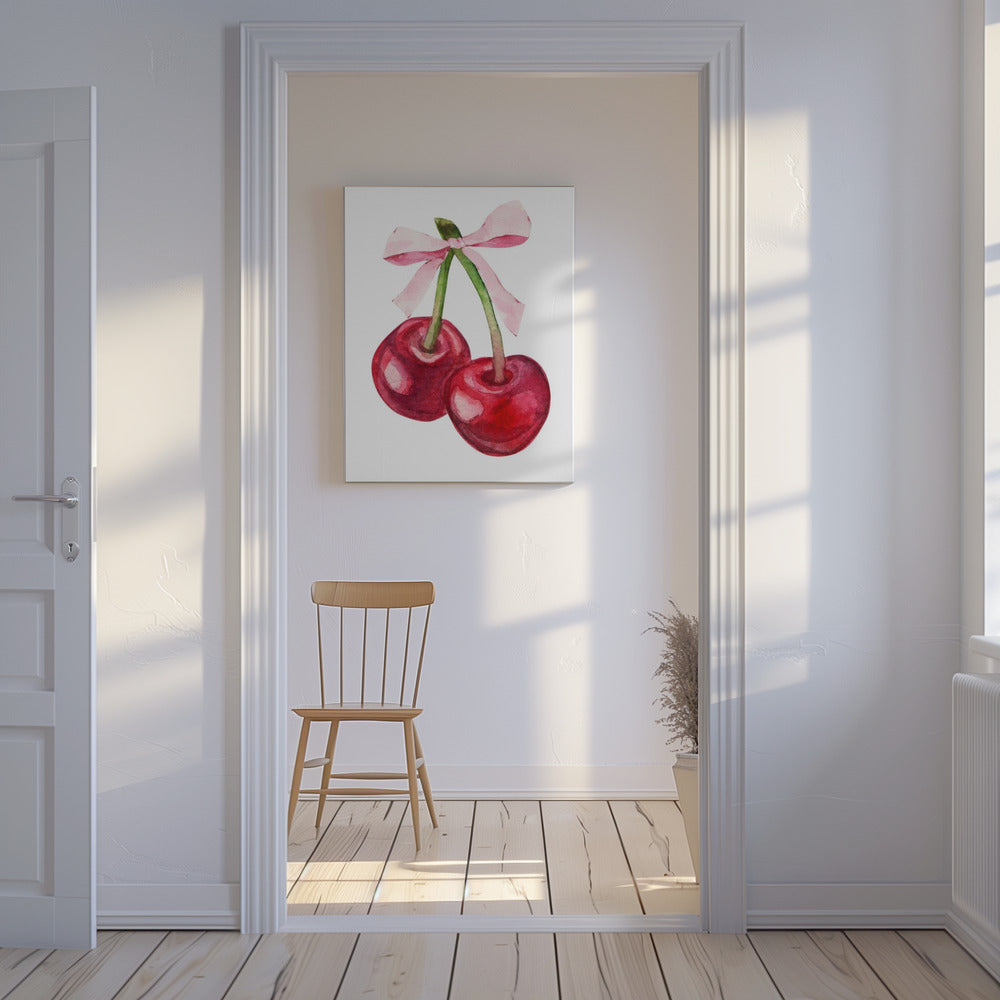 Red Cherry Pink Bow | Canvas