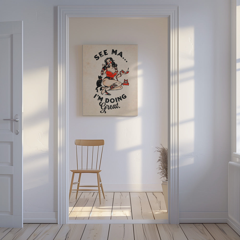 See Ma Poster Funny Vintage Pinup Girl & Cat | Canvas