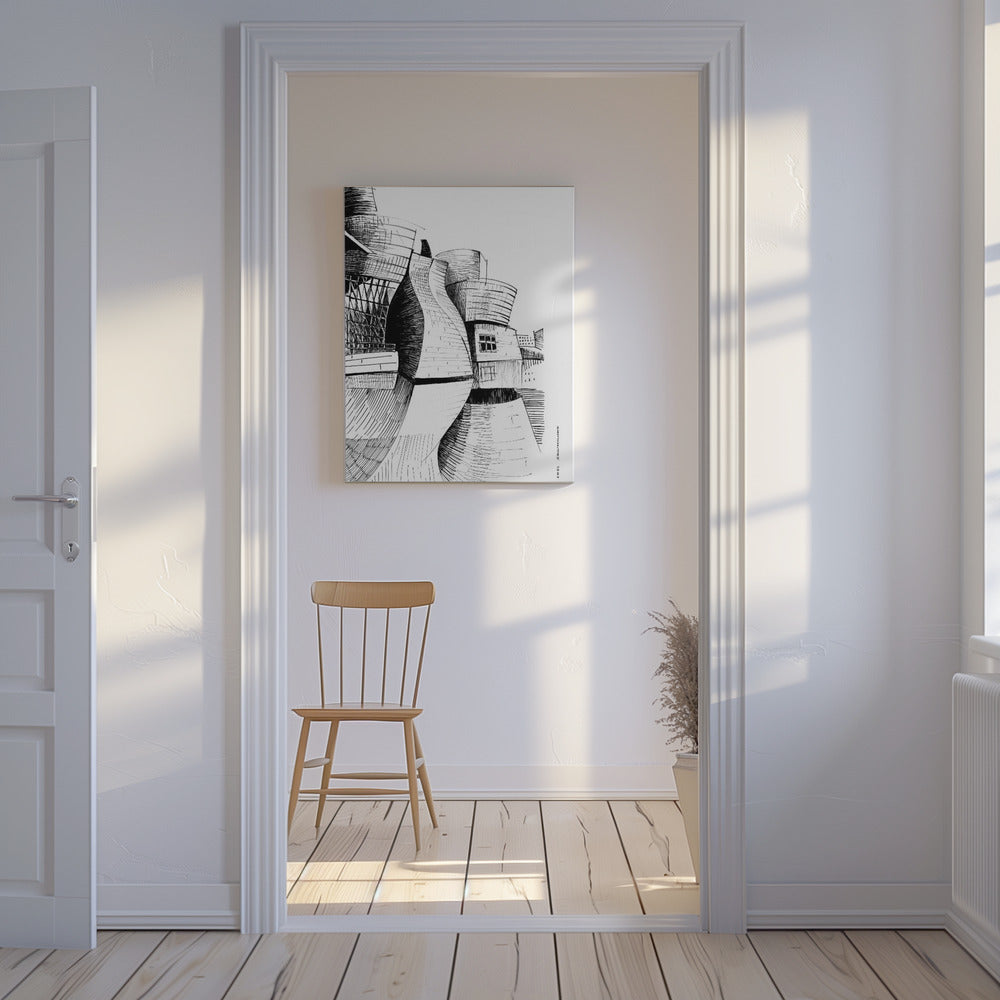 Bilbao Guggenheim-byggnaden, modern arkitekturteckning | Canvas